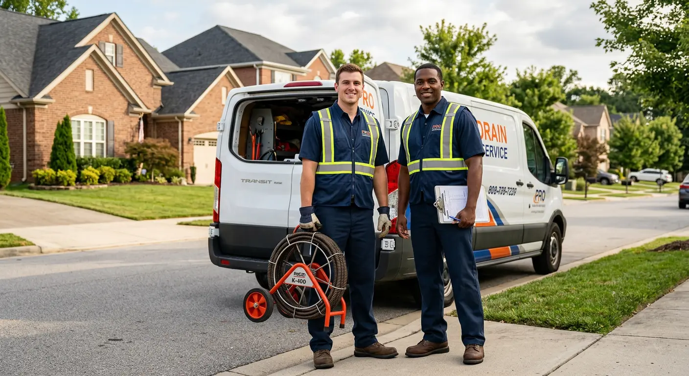 Sewer and drain service team with equipment ready for work in Navarre