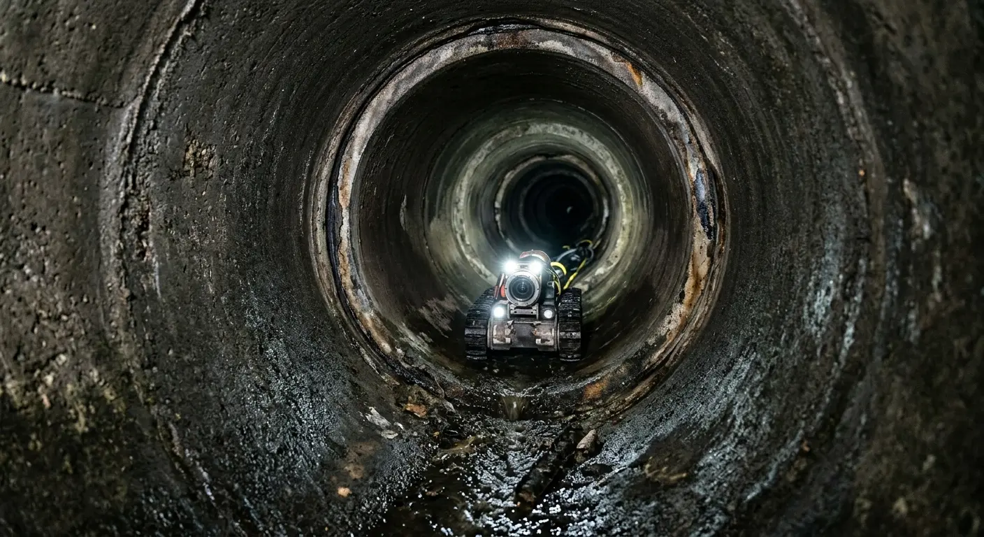 Robotic sewer camera inspecting pipe interior for Drain Snake Service in Navarre